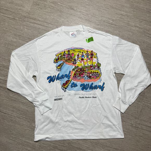 Vintage 80s Wharf To Wharf Race Santa Cruz To Capitola Shirt Deadstock Mens L - Picture 1 of 8